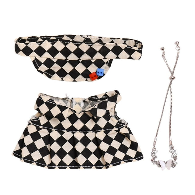 Ropa de Muñeca de peluche de 15 cm Strade Fareast Limited accesorios de fotografía falda de tenis de rejilla collar negro