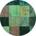 thumbnail image 1 of Ahgly Company Machine Washable Indoor Round Patchwork Turquoise Blue Transitional Area Rugs, 8' Round, 1 of 4
