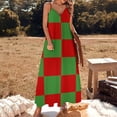 thumbnail image 3 of Red And Green Pattern Sleeveless Dress Loose Women's Dress Dresses Luxury Evening Dresses, 3 of 9