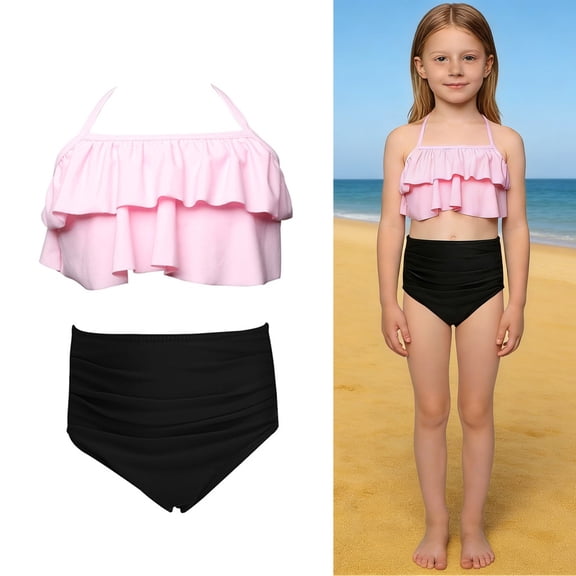 Swimsuits for Kids Backless Halter 2 Piece Girls Bikini Sets with Chest Pad Swim Suit for Girls 3-4 Years