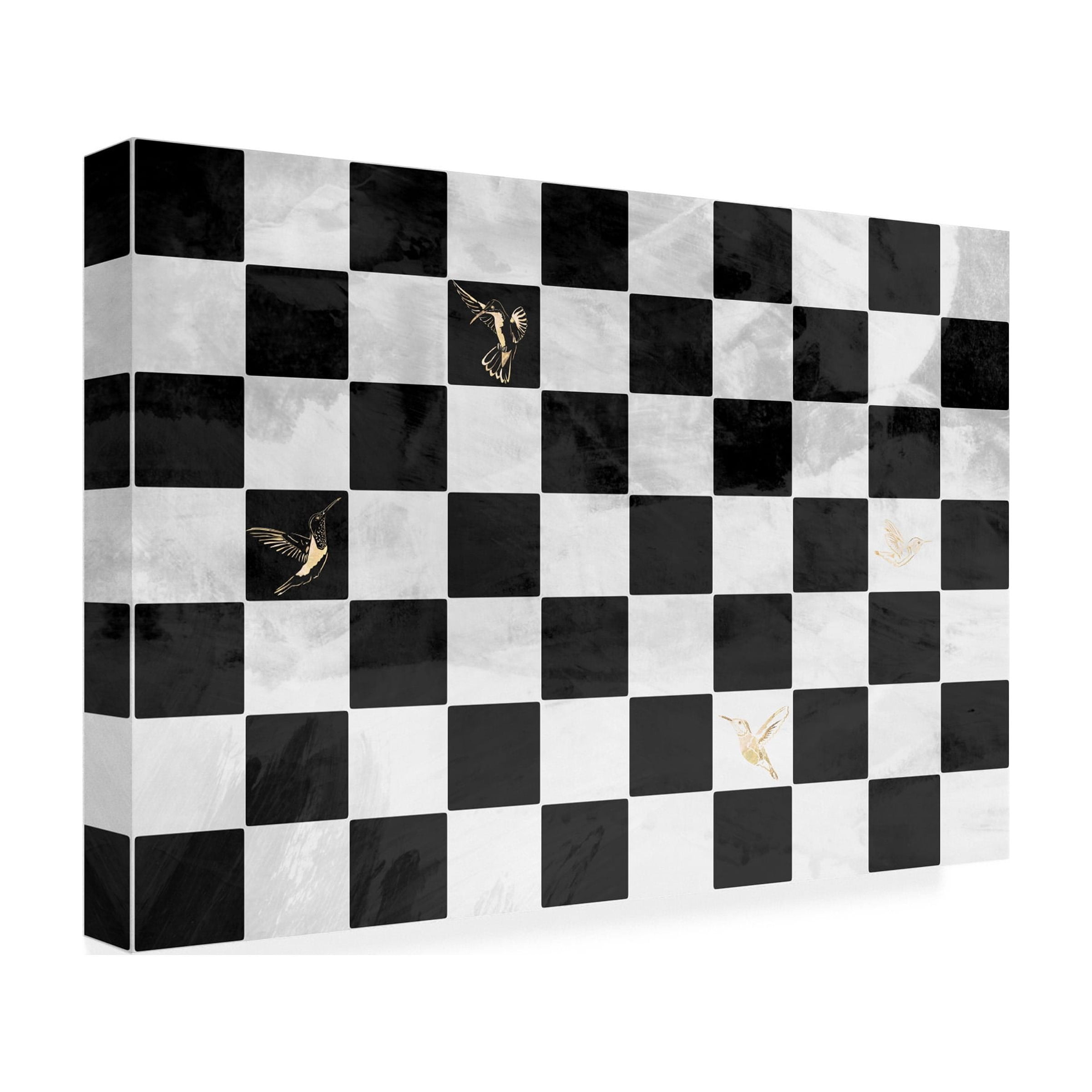 Sarah Manovski 'Checkerboard with gold hummingbirds' Canvas Art