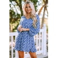 thumbnail image 3 of ABPHQTO Vestido túnica floral azul cielo azul/azul/albaricoque con cuello en V y mangas farol para mujer, 3 of 5