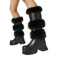 thumbnail image 5 of YLYL Women Furry Mid Calf Boots Round Toe Wedge Platform Heel Winter Warm Snow Slip on Boots, 5 of 9