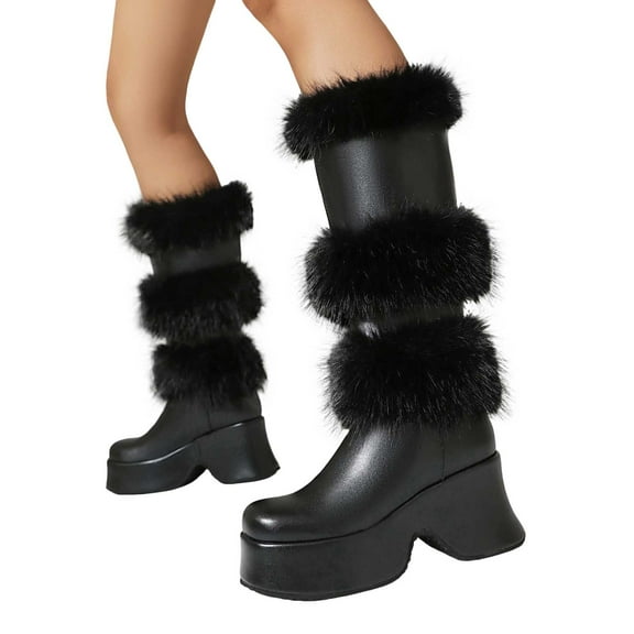 Mostsola Winter Boots for Women Cozy Fuzzy Platform Snow Boots Trendy Heel Mid Calf Boots