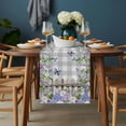 thumbnail image 2 of Spring Purple Flowers Table Runner - 36 Inch Long, Kitchen Dining Table Runner Dresser Scarves, Farmhouse Leaves Fences Gray Plaid Farmhouse Decor for Coffee Tables Wedding Party Banquet, 2 of 8