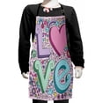 thumbnail image 1 of Doodle Kids Apron, Hand Drawn 3D Love Lettering Psychedelic Goorvy Sixties Inspired Design Peace Kiss U, Boys Girls Apron Bib with Adjustable Ties for Cooking Baking Painting, Multicolor, by Ambesonne, 1 of 2