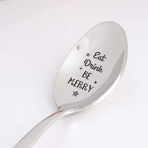 Christmas Gift for Husband - Eat Drink Be Merry Engraved Spoon Gift for BFF | Thanksgiving Gift for Father from Daughter | Funny Holiday Gift for Coffee Lovers