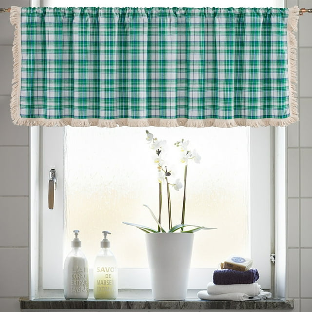 Fridja Summer Savings Plaid Valances for Windows, Kitchen Valances for Windows Decorative Rod Pocket Short Window Valance Curtains for Living Room Bedroom Bathroom,59.05" x 17.71",Green