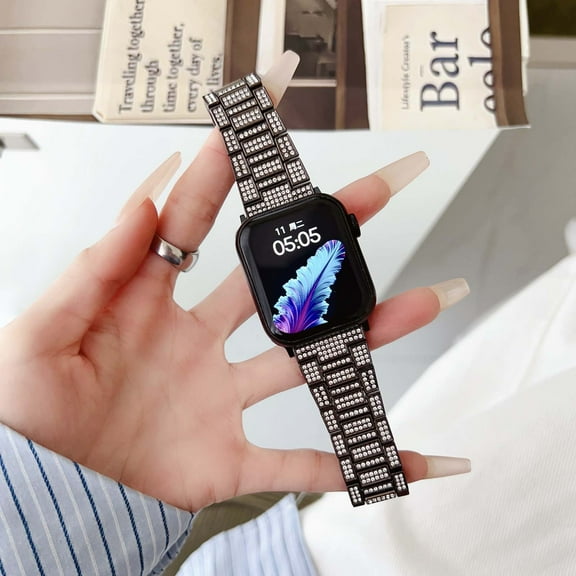 Dwitch Fashion Metal Band Compatible with Apple Watch Band 42mm/44mm/45mm/46mm/49mm, Full Sparking Luxury Diamond Band, Cute Shiny Charming Strap for iWatch Ultra SE Series 10/9/8/7/6/5/4,Black