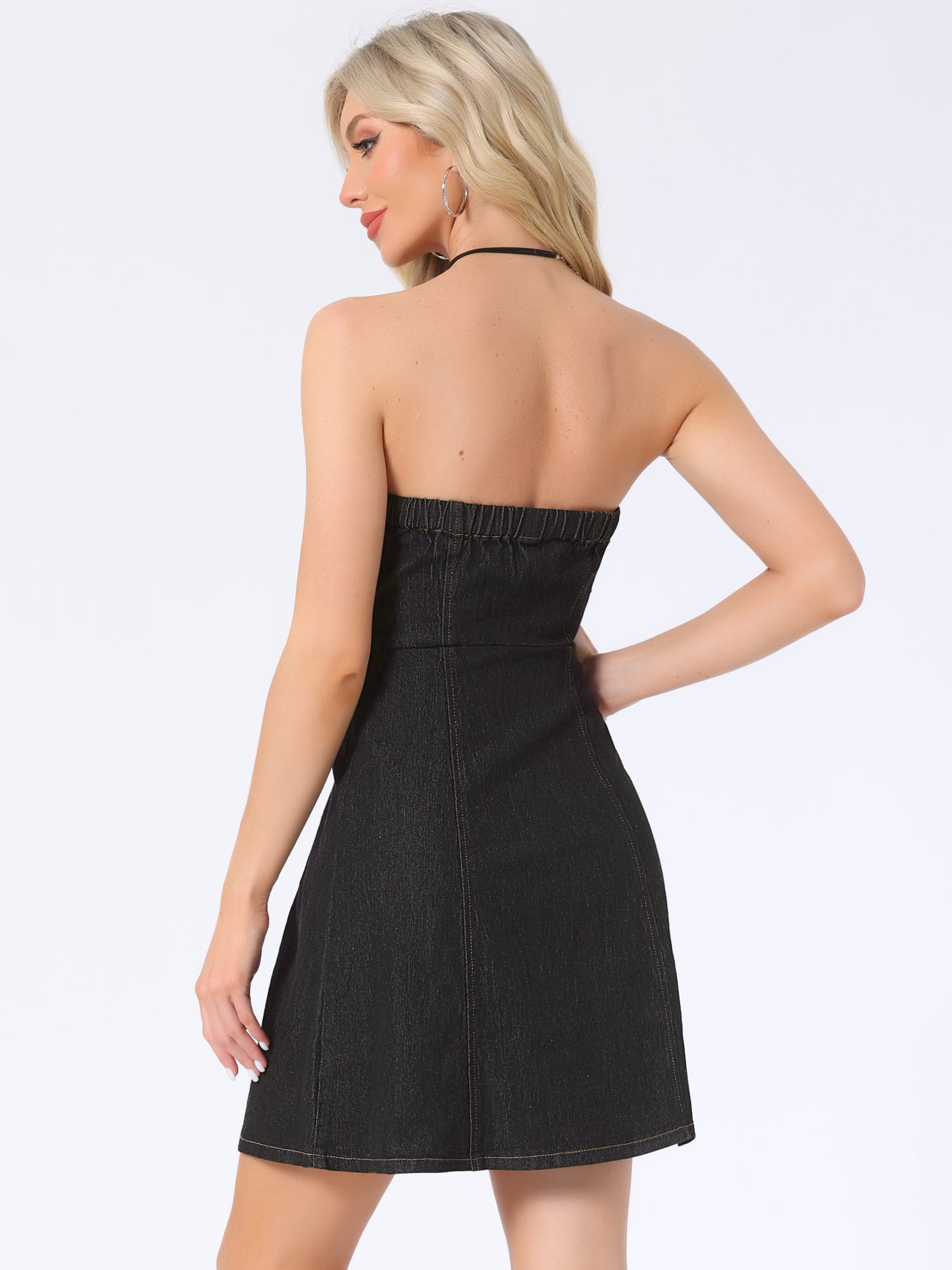 DARING DIVA Women's Sleeveless Strapless Denim Mini Dress XL Black