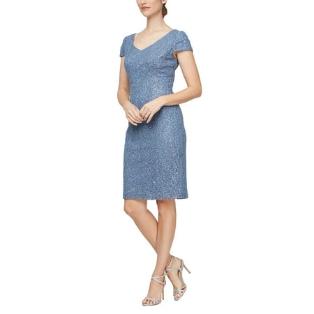 Alex Evenings Short Corded Sheath Dress (Womens, Wedgewood, 8)