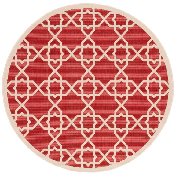 SAFAVIEH Courtyard Carol Geometric Indoor/Outdoor Area Rug, Red/Beige, 6'7" x 6'7" Round