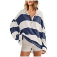 thumbnail image 3 of Eryao Long Sleeve Striped Shirts for Women Button V Neck Long Sleeve Henley Tops 2024 Fall Casual Color Block Preppy Pullover Sweatshirts,Navy,M, 3 of 8