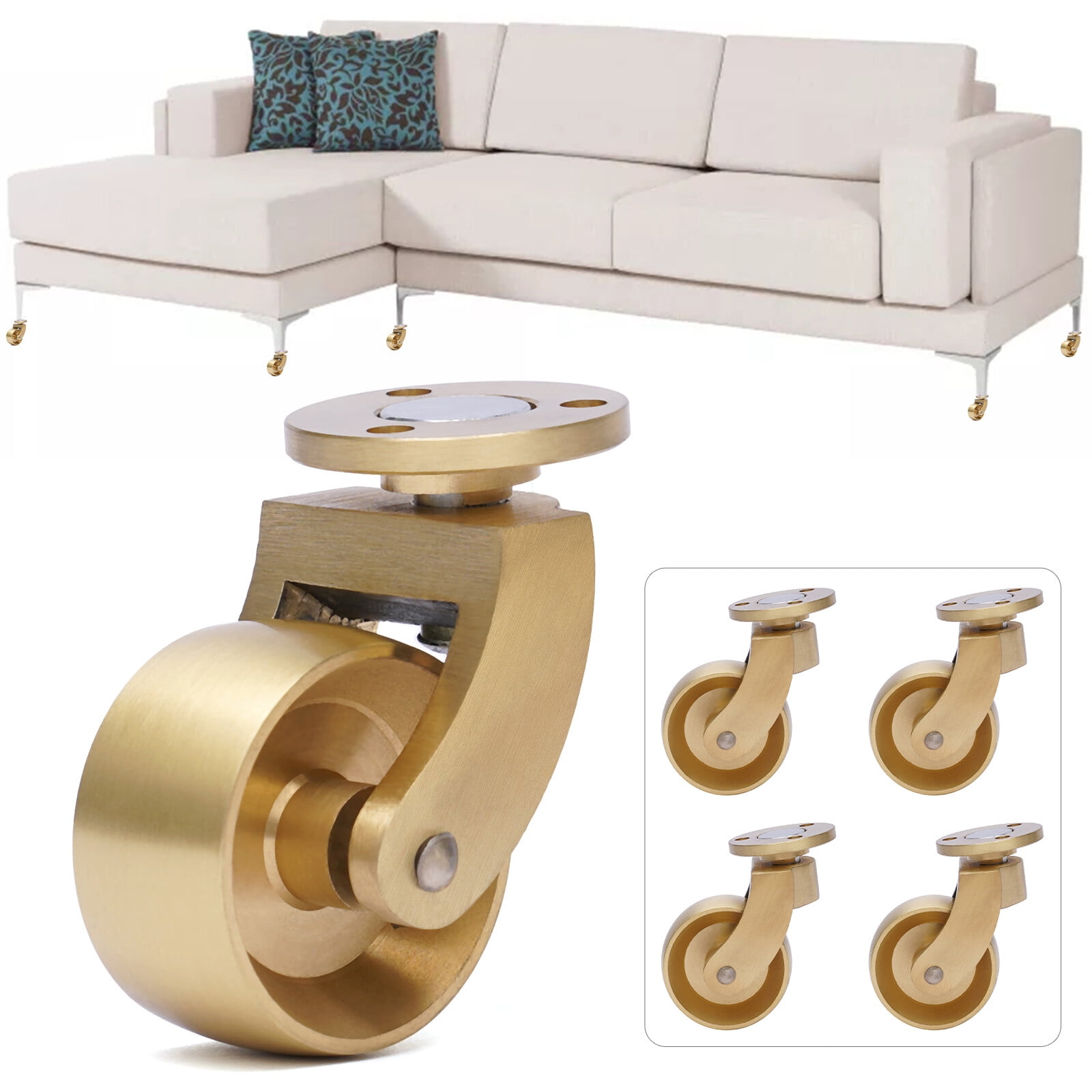 Universal Antique Brass Swivel Casters - Pack of 4 Heavy-Duty Wheels