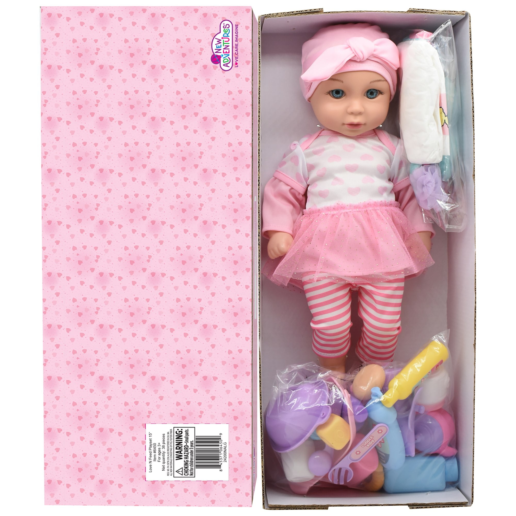 Cuddle Kids: Love N' Feed Playset - 15" Baby Doll - Pink Tutu Outfit - Cuddly Elephant Plush, 33pc Care Toy Accessories, Hard Body, Kids Age 3+