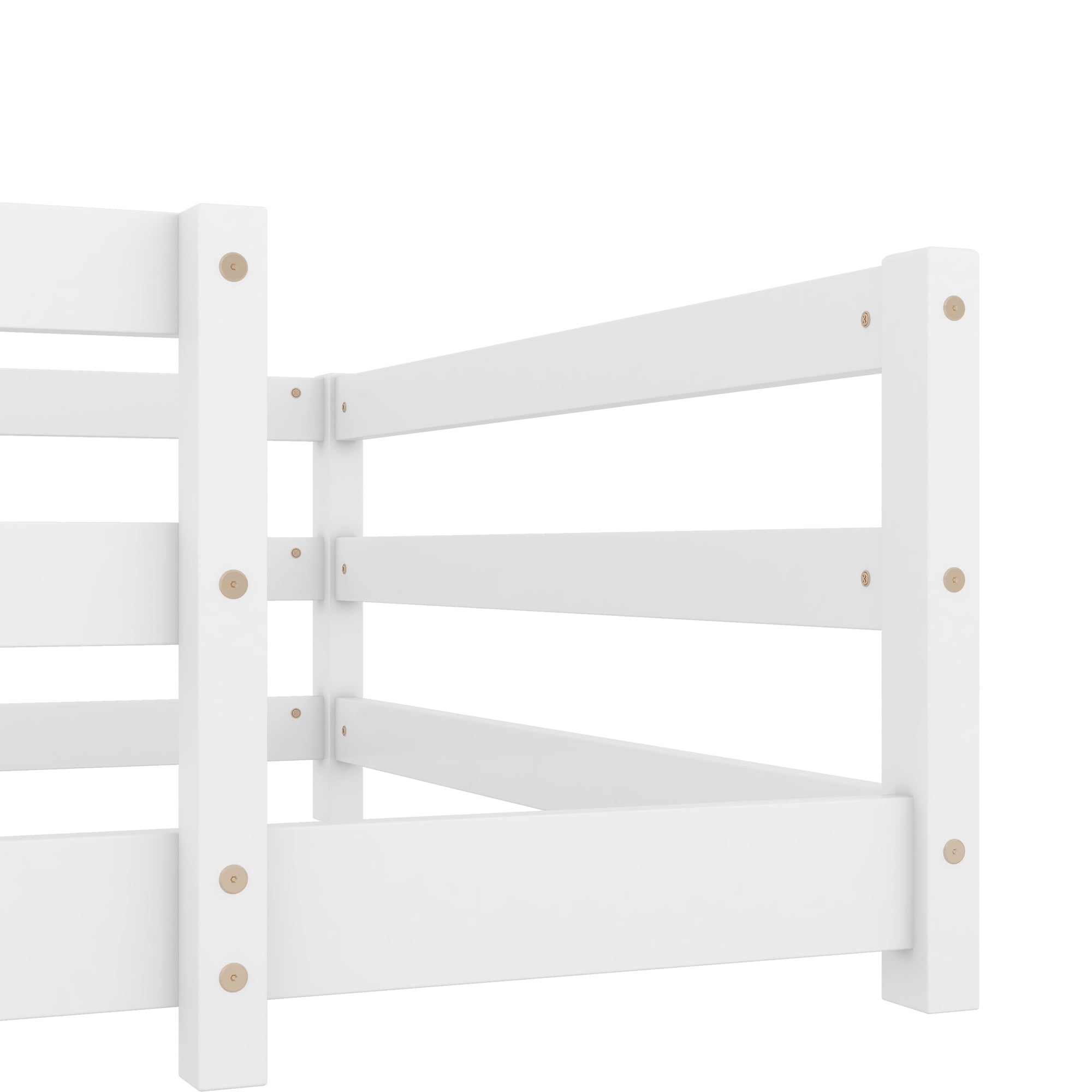 Sesslife Twin Size Floor Bed with Door and Fence, Wood Twin Floor Platform Bed with Slats, Toddler Bed for Kids Boys Girls, Montessori Bed, No Box Spring Needed, White