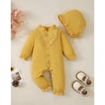 thumbnail image 2 of Newborn Baby Girls Clothes Baby Girls Romper Newborn Girls Long Sleeve Solid Color One-piece Romper Bodysuit with Hat 2PCS Set Yellow 0-3 Months, 2 of 8