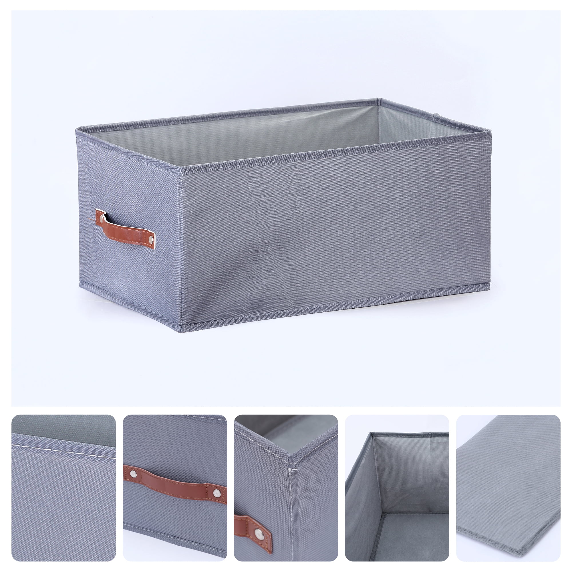 Unique Bargains Storage Cube Fabric Foldable Basket with Handles for Shelves 1pcs Grey XL