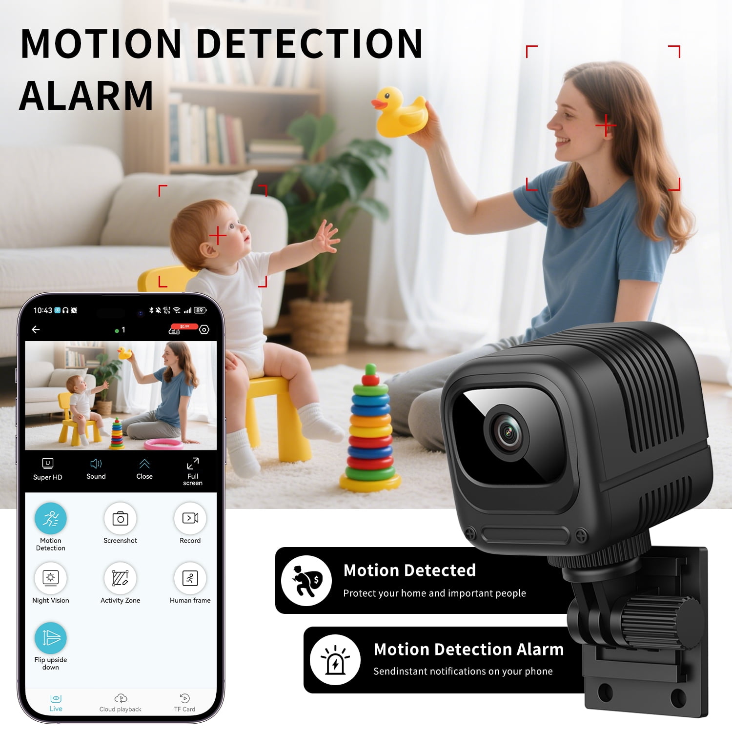 1200mAh Battery WiFi Home Camera - 1080P HD Motion Detection, 5M Night Vision & 130 ° Wide Angle, Dual Storage for Baby/Pet Monitor