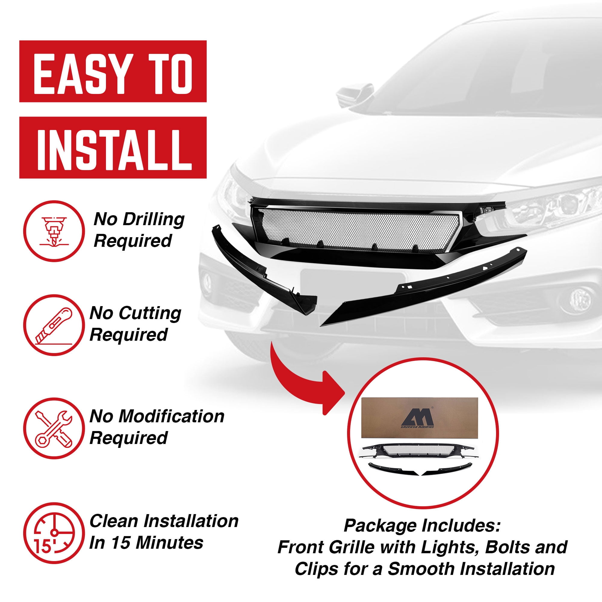 AMERICAN MODIFIED Sports Grille for 16-21 Honda Civic/Sedan/Hatchback/FK8