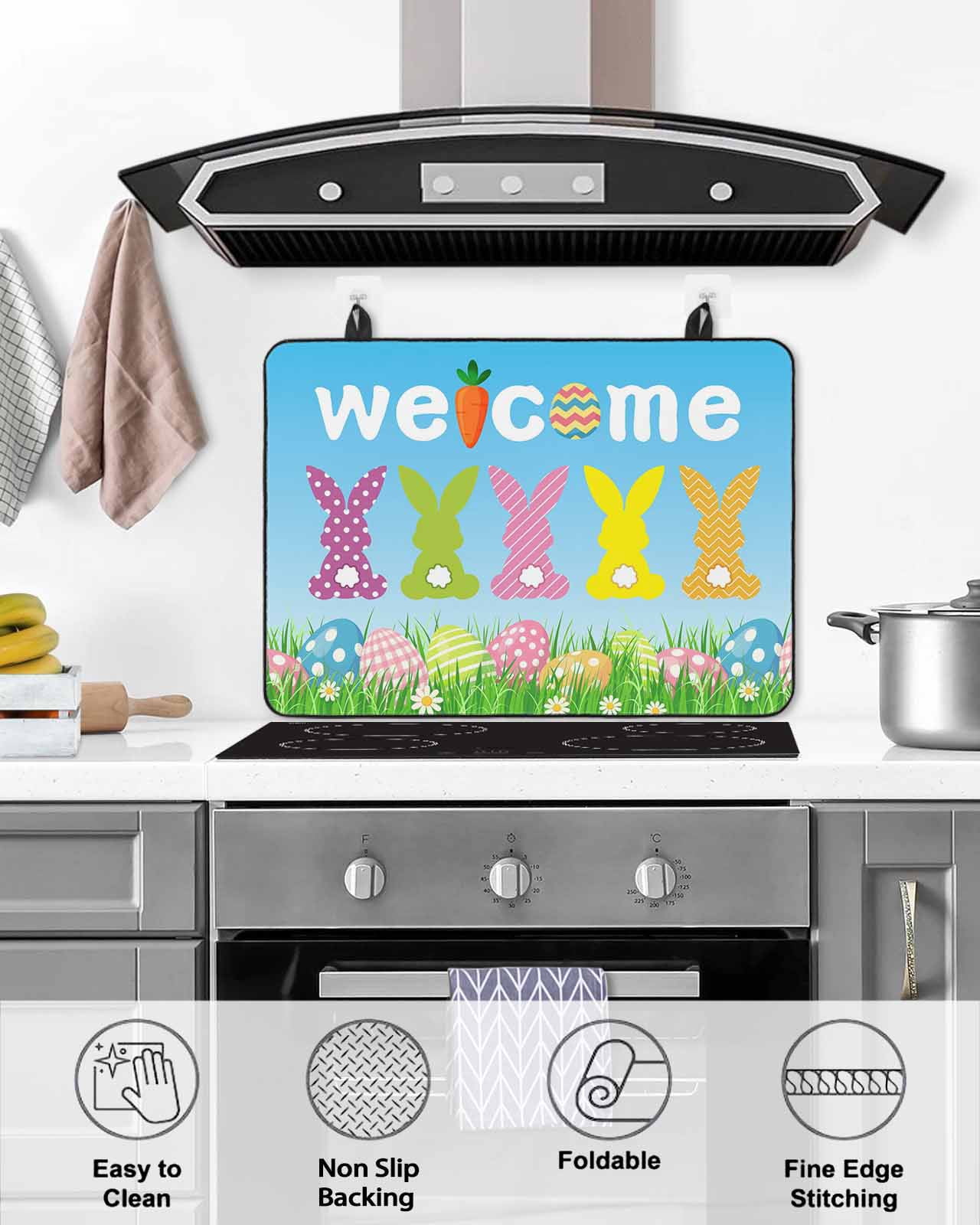 Large Induction Cooktop Protector Mat Easter Stove Top Covers for Electric Stove, Spring Flora Colorful Eggs Botanical Pastoral Decorative Stove Burner Cover Mats, Glass Top Stove Cover