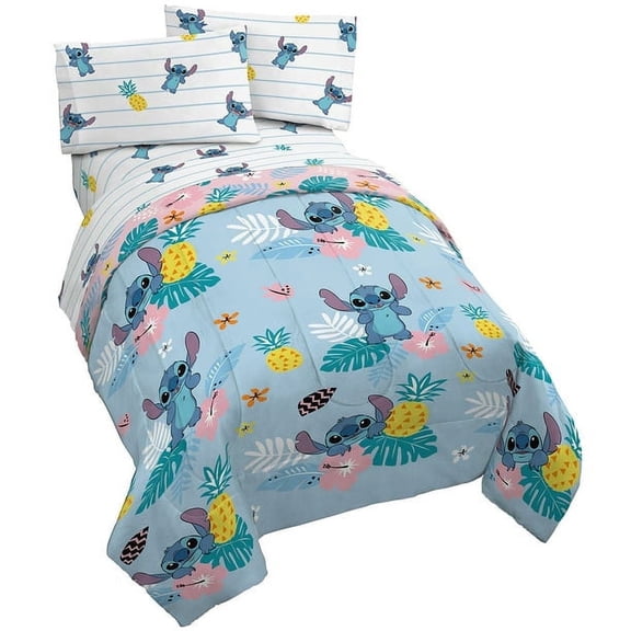 Disney Lilo & Stitch Pastel Blue 4 Piece Twin Size Kids Comforter Set