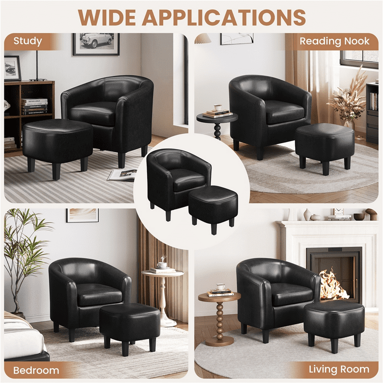 Alden Design Faux Leather Club Chair with Ottoman for Livingroom