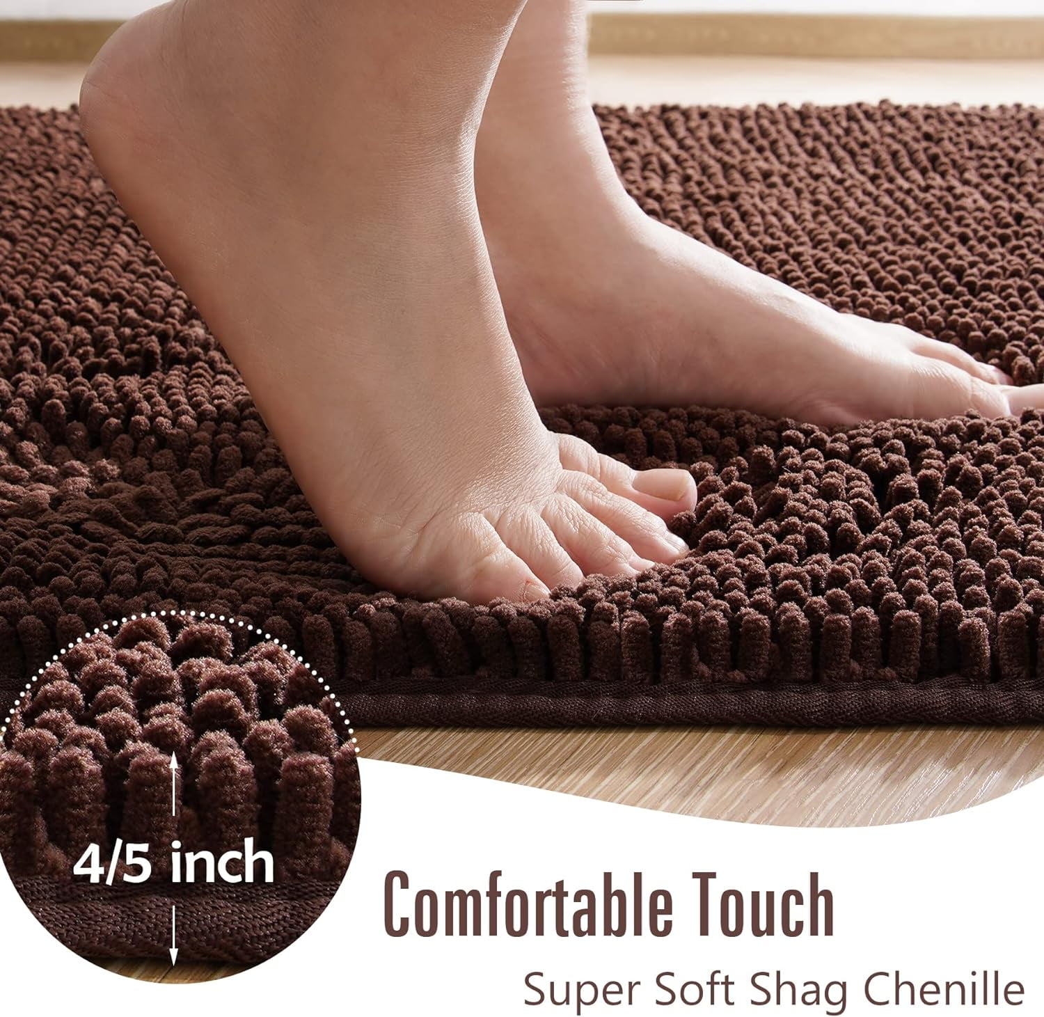 Softlife Luxury Soft Bathroom Non-Slip Rug Shaggy Bath Mat,24"x36",Coffee