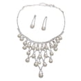 thumbnail image 2 of rygai 1 Set Bride Necklace Layered Faux Pearls Tassels Elegant Gorgeous Noble Gift Hypoallergenic Rhinestone Inlaid Stud Earrings Kit Wedding Jewelry,Silver, 2 of 7