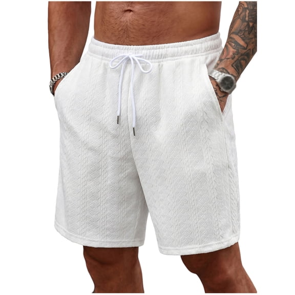 Lounge Sweat Shorts for Men Cable Knit Drawstring Shorts Elastic Waist Casual Short Pants Solid Lightweight Summer Bermuda Shorts Vacation Beach Wear