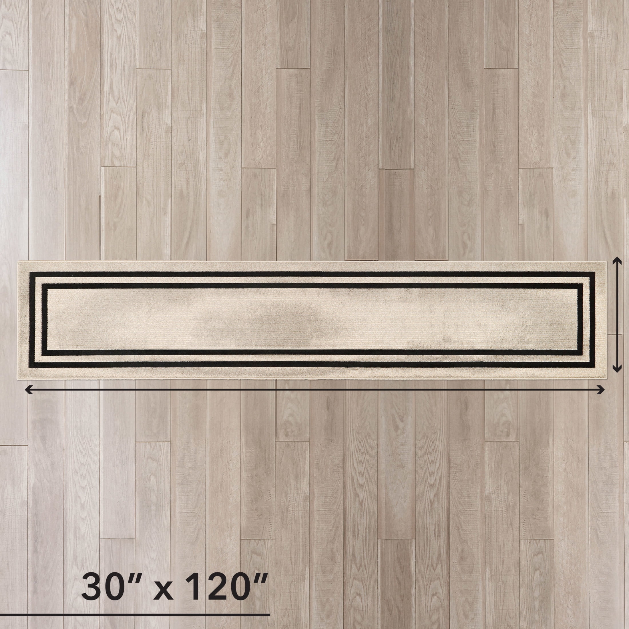 Washable Skid-Resistant Runner Rug, Border, Natural Twist and Black, 30 " x 120"
