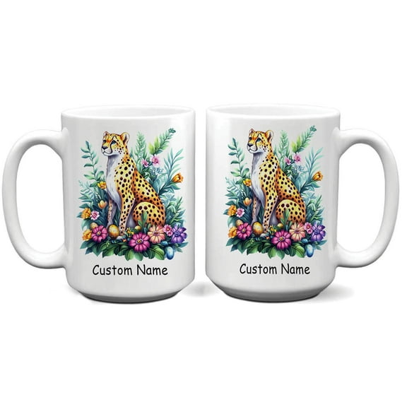 Custom Cute Cheetah Coffee Mug – Personalized Gift for Cheetah Lovers, Parents, Siblings, Kids, Girlfriend, Boyfriend – Unique Ceramic Cup for Animal Enthusiasts 11oz