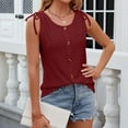 thumbnail image 4 of Women's Summer Solid Color Round Neck Button Drawstring Loose Vest Top Perfectly Tops Womens plus Size Athletic Wear Tunic Top for Women plus Size Ladies Tunics Short Sleeve Long Sleeve Tops plus Size, 4 of 8