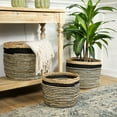 thumbnail image 2 of Northlight Set of 3 Tan and Black Striped Seagrass Storage Baskets with Braided Trim 17", 2 of 6