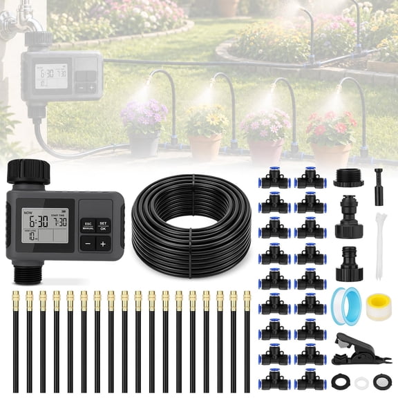 66FT Automatic Garden Drip Irrigation Kits with Timer, Watering System Adjustable Spray for Lawn, Garden, Greenhouse, Potted Plants