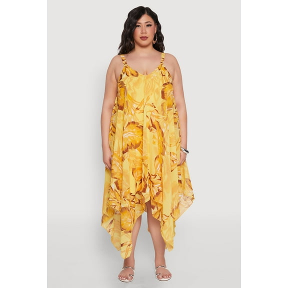 Womens Plus Size Floral Print V Neck Maxi Dress