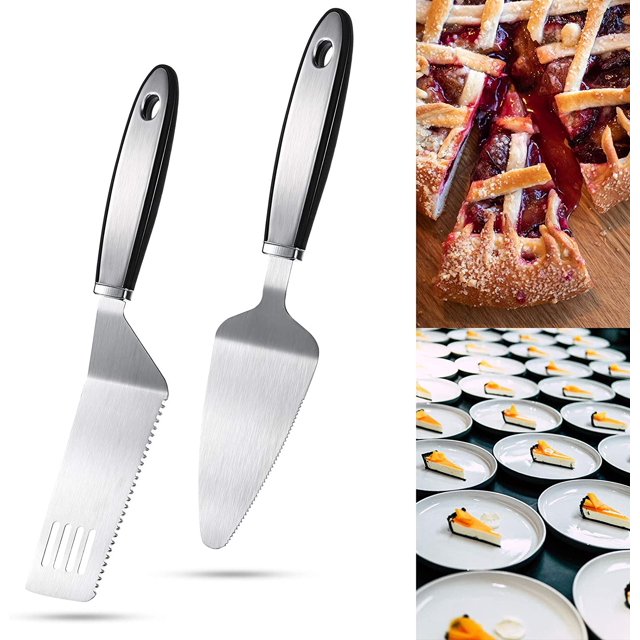 Juego de 2 piezas de servidor de pastel de acero inoxidable, cortador de pastel, servidor de postre dentado, pastel, Pizza para cortar y servir postres