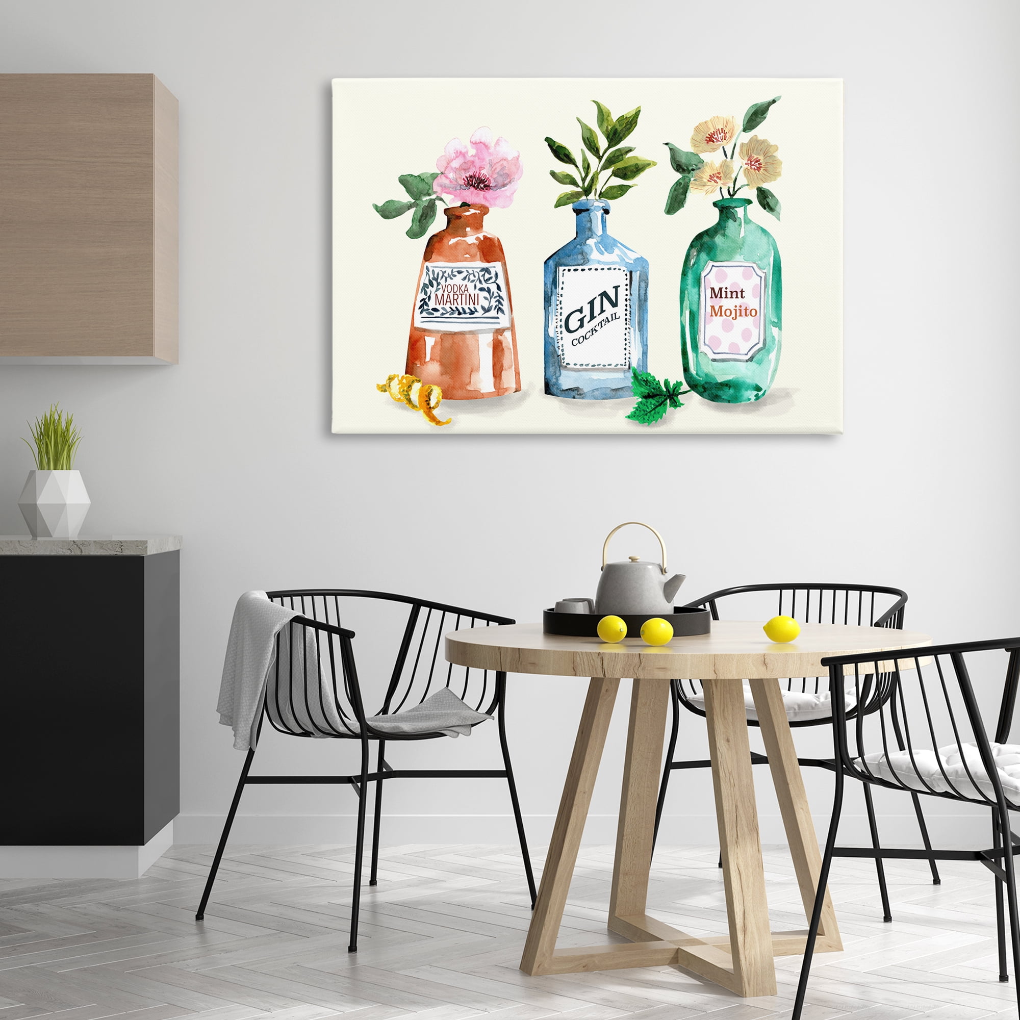 Stupell Industries Floral Alcohol Bottles Food & Beverage Painting Wrapped Canvas Art Print Wall Art, 45 x 30