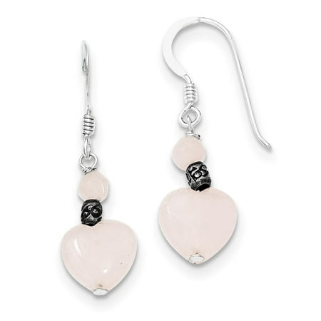 - Sterling Silver Antique Finish Genuine Rose Quartz Heart Earrings 10mm x 29mm