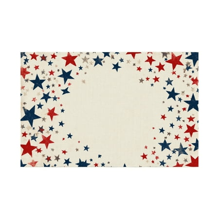 

AMHNF Red and Blue Star Linen Table Mats Set of 4 12x18 inch for Home Kitchen Table Decor