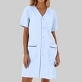 thumbnail image 2 of Scrub Dress Ladies Solid Color Loose Short Sleeved White Lab Nylon Srubs Dress Summer Dresses Light Blue L, 2 of 3