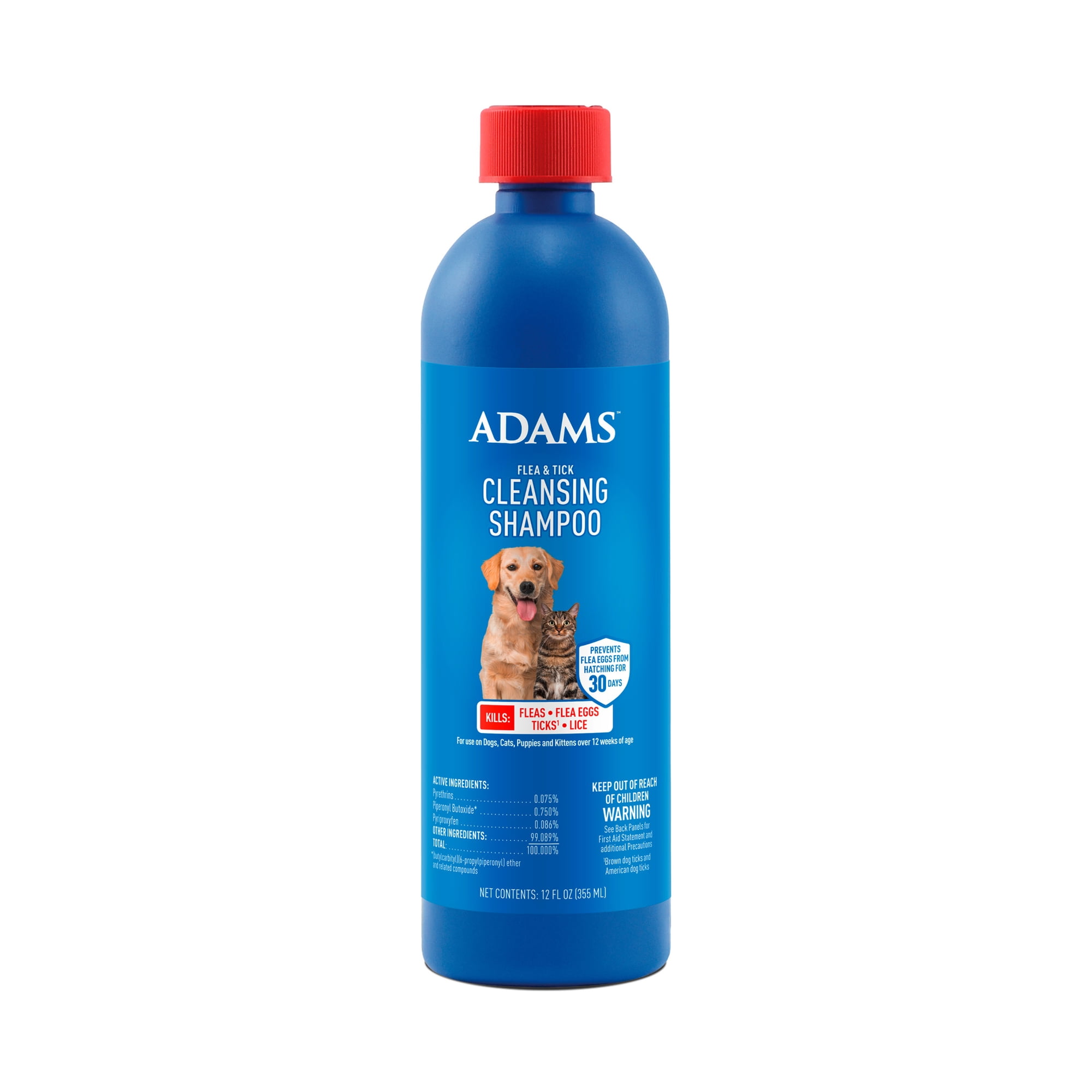 ADAMS Flea & Tick Cleansing Shampoo for Dogs, Cats, Puppies & Kittens, Flea Shampoo to Treat Flea Infestations, Kills Ticks, Fleas, Flea Eggs & Lice, Cleans and Conditions Coat, 12 fl oz