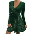 thumbnail image 2 of NSLGXD Formal Sequin Mini Dress for Women Trendy Long Sleeve A Line Sparkly Short Dresses Fashion V Neck Glitter Velvet Dress, 2 of 5