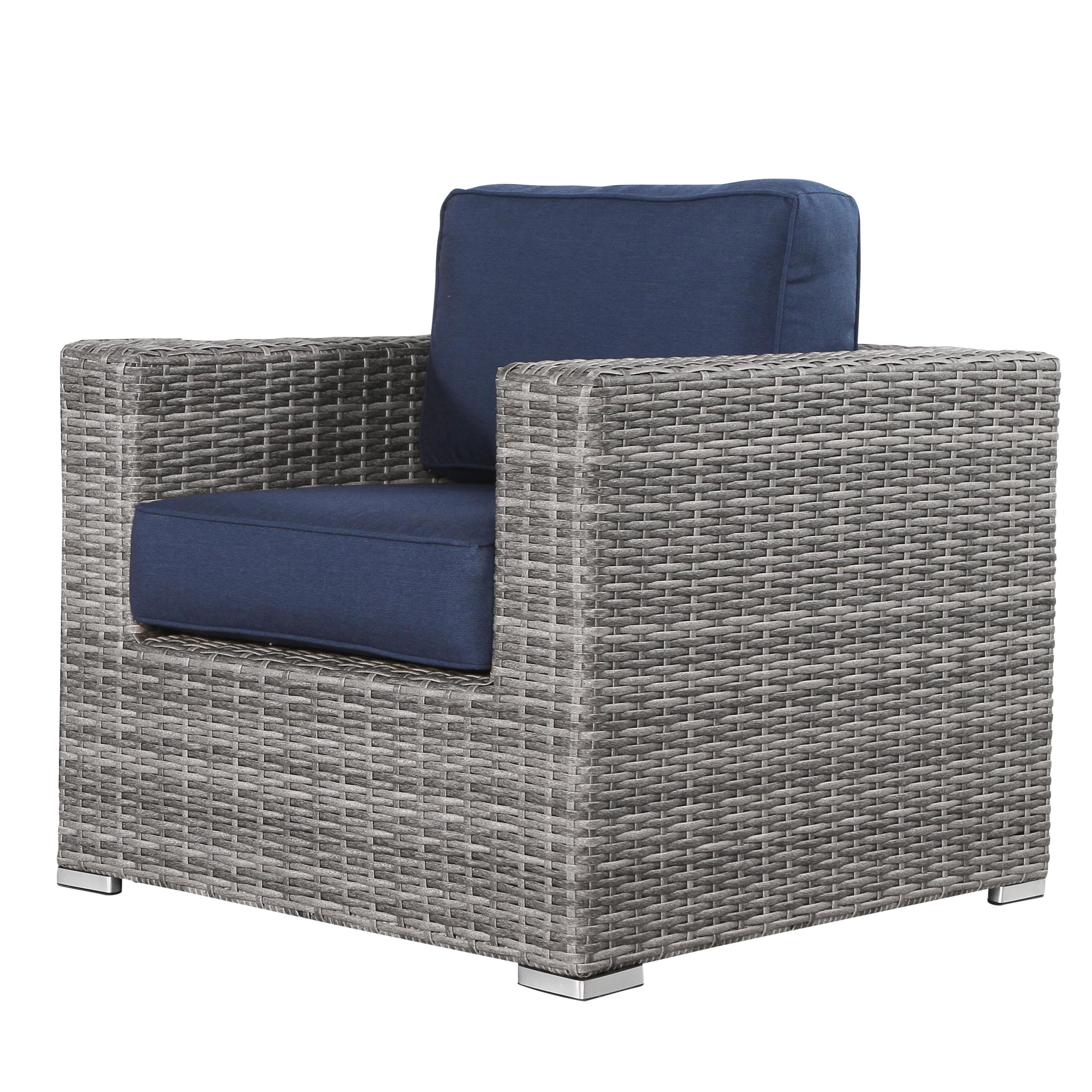 Living Source International Wicker Club Patio Chair w/  Cushion in Navy