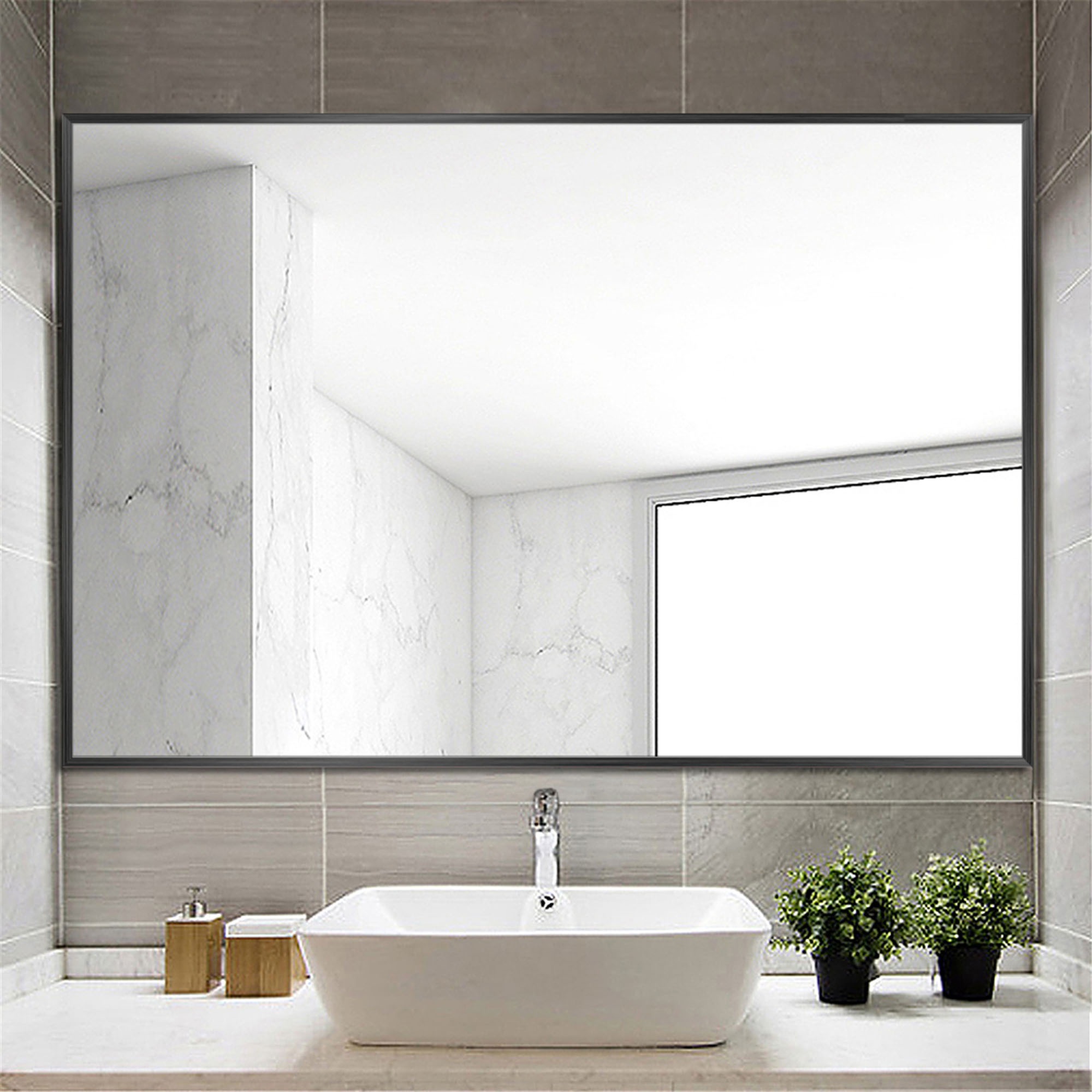 26 in x 38 in Black Modern Wall Mirror