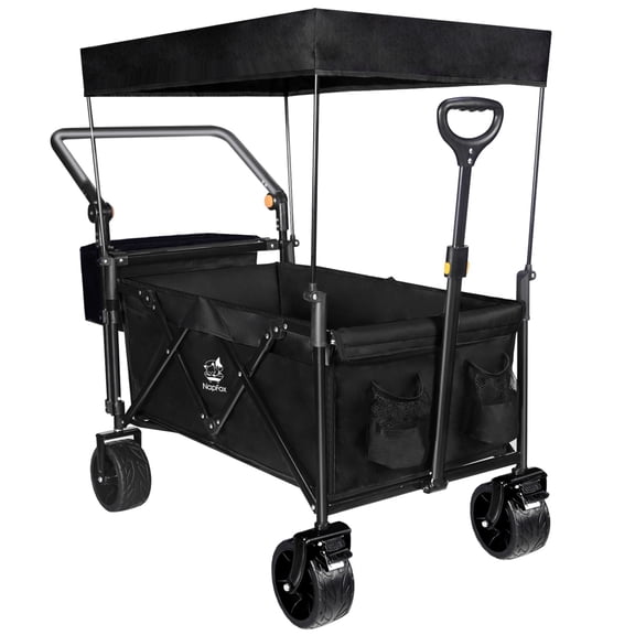 Heavy Duty Collapsible Wagon, Foldable Wagon with Removable Canopy, Foldind Wagon Cart with Wheels for All-Terrain with Brake, for Beach Camping Shopping