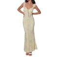 thumbnail image 2 of Women's Boho Floral Ruffle Mesh Maxi Dress Elegant Long Dresses Milky White XS, 2 of 10
