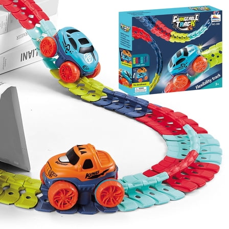 Race Track Set, Car Track Set with LED Light-Up Race Car, Interchangeable Car Shells and Multicolor Flexible Changeable Tack