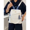 thumbnail image 4 of REMANLAND Women's White and Blue Backpack Purse with Tassel, Top Handle, Detachable Shoulder Strap and Side Pockets, 4 of 10