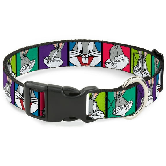 Looney Tunes Pet Collar, Dog Collar Plastic Buckle, Bugs Bunny Expression Blocks Multi Color, 7 to 8.5 Inches 0.5 Inch Wide